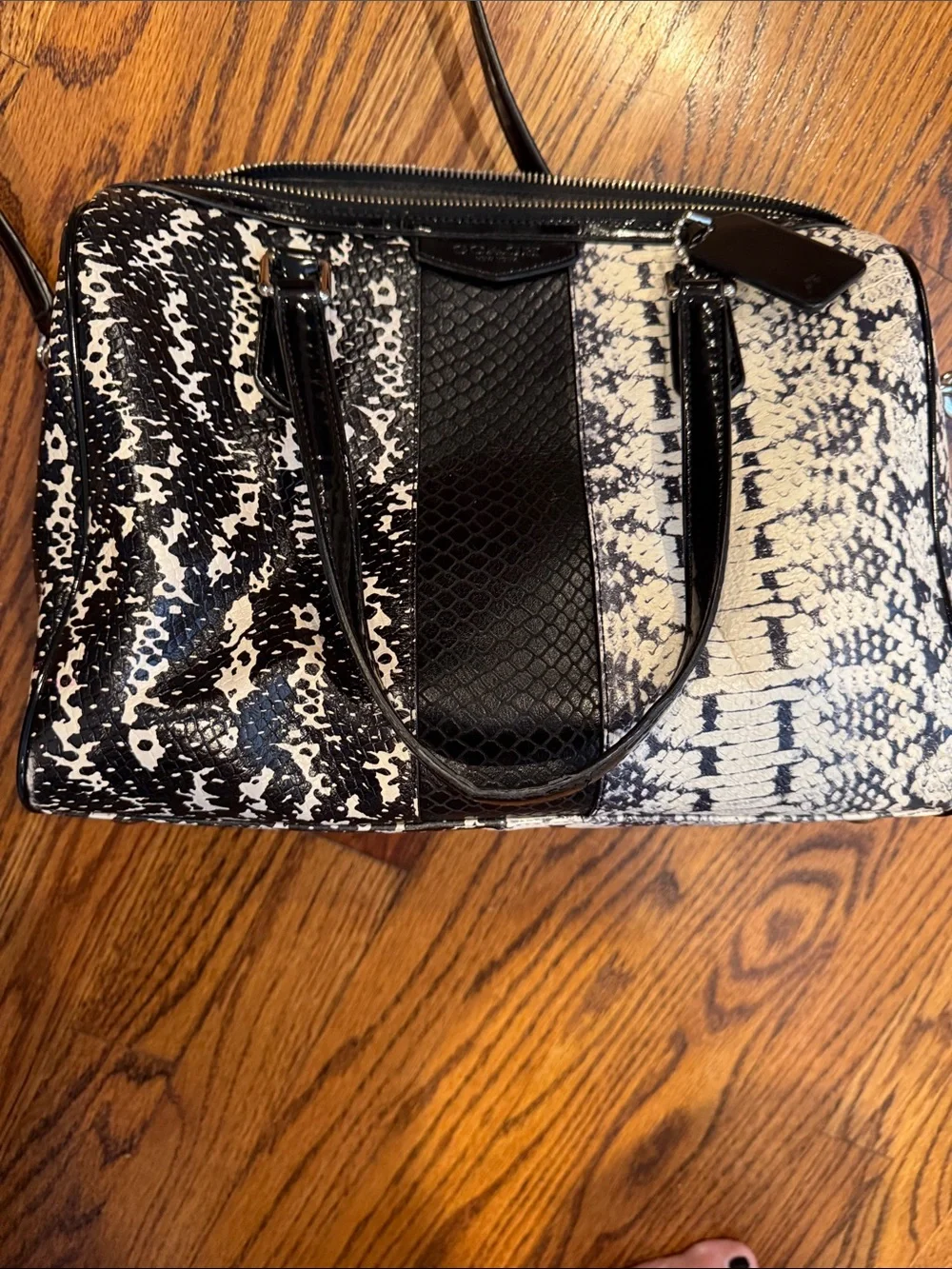 Coach Nancy exotic python embossed Black & White Shoulder Satchel
